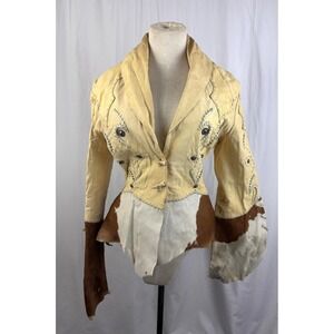Vtg Michelle Julene Couture Leather Jacket Cowhide Western Beaded Whipstitch S